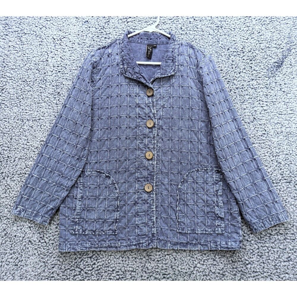 Focus Casual Life Patchwork Boho Top Size M Artsy Lagenlook Cottage Peasant Blue